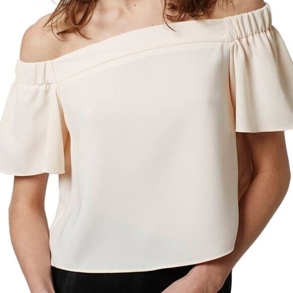 Topshop Livi Bardot Top Blouse Blush Off The Shoulder Pale Peach Cropped Pink 4 - Picture 1 of 9